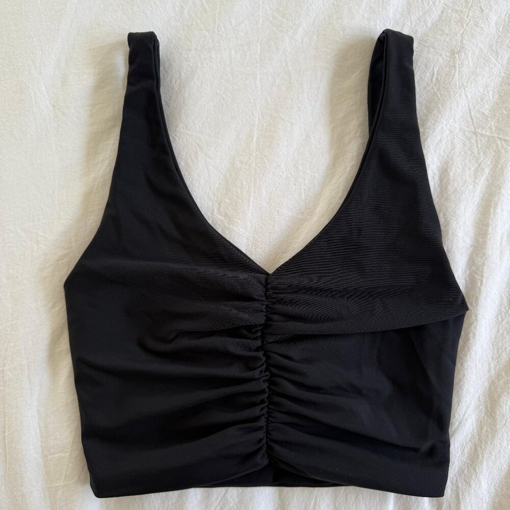 Black Ruched V-Neck Crop Top Size Small